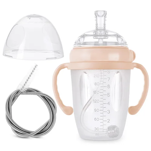 Miniatura 10 de haakaa Vaso con popote con peso para niños de 6 meses de edad, vaso de silicona con peso para sorber de leche, botella de agua para bebé con cepillo