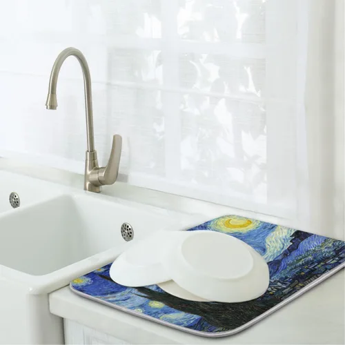 Miniatura 7 de Tapete de secado de platos de cielo estrellado para cocina, tapete de café, absorbente de agua, resistente al calor, tapete de microfibra