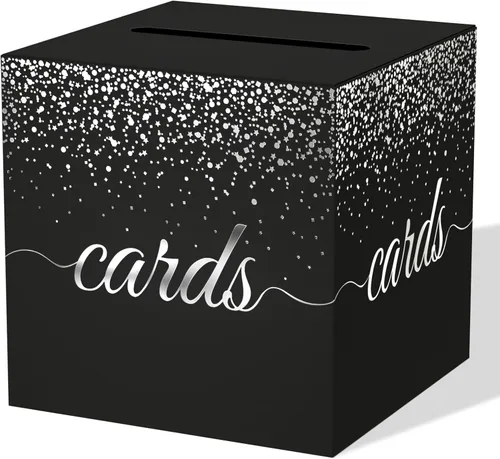 Miniatura 10 de WNINK Caja de tarjetas negra, caja de recepción de tarjetas de regalo para graduaciones, fiestas de cumpleaños, recepciones de boda, despedidas