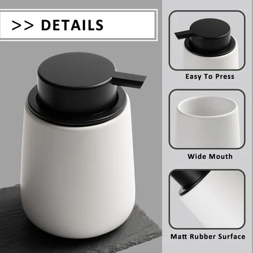 Miniatura 8 de Dispensador de jabón de cerámica con bomba fácil de prensar, dispensador de líquido de loción de manos para champú, baño, cocina, 12 onzas, blanco