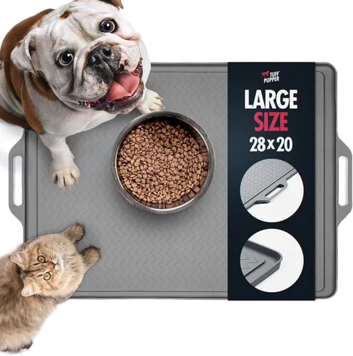 Tuff Pupper Tapete grande de alimentación para perros de 28 x 20 pulgadas para alimentos y agua, tapete de comida para perros para suelos | Tapete
