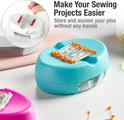 Miniatura 5 de Beaditive Cojín magnético con cajón – Fuerte soporte magnético para coser – 50 pines de acolchado de cabeza de vidrio incluidos – Elegante Turquesa