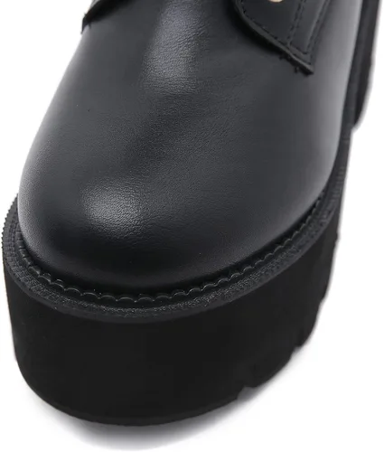 Miniatura 4 de Botas al tobillo para mujer, plataforma de tacón grueso, botas góticas de invierno, punta redonda, bloque atado en la mitad de la pantorrilla