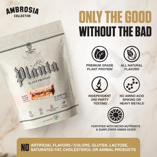 Miniatura 7 de Ambrosia Planta - Polvo de proteína a base de plantas 20g Polvo de proteína vegana sin lácteos con aminoácidos BCAA Apto para dieta cetogénica