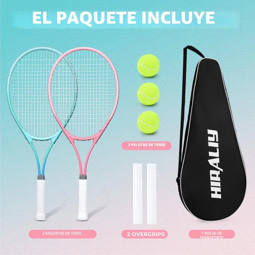 Miniatura 6 de HIRALIY Juego de raquetas de tenis de 27 pulgadas para adultos, raquetas de tenis preencordadas para 2 jugadores, 2 cintas de sobreagarre, 3 pelotas