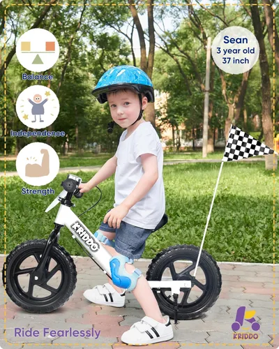 Miniatura 2 de KRIDDO Bicicleta de Equilibrio Pro para Niños Pequeños de 2+ Años con Freno de Mano y Pata de Cabra, Bicicleta de Empuje de 12 Pulgadas, Bicicleta