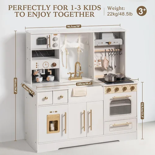 Miniatura 8 de ROBOTIME Cocina de juego de simulación para niños, cocina de juguete de madera con máquina de hielo, máquina de café, horno y accesorios - Divertido