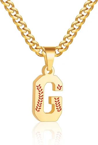 Miniatura 31 de Avotto Collar de béisbol con letra inicial de la A a la Z para niños y hombres, cadena cubana de acero inoxidable resistente que no se decolora
