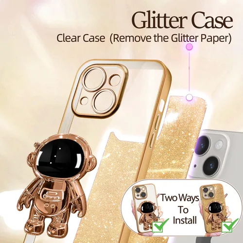 Miniatura 90 de Buleens Funda para iPhone 11 Pro Max Astronauta, Fundas Transparentes para iPhone 11 ProMax con Papel con Purpurina y Soporte de Astronauta, Mujeres