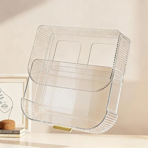 Miniatura 6 de Organizador de maquillaje con soporte para brochas giratorio de 360° y cajones apilables, estuche de exhibición de cosméticos para tocador, encimera