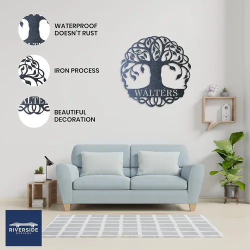 Miniatura 2 de Riverside Designs Cartel de decoración de pared con monograma de árbol de la vida, personalizado, para pared, resistente y resistente al agua