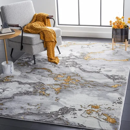 Miniatura 9 de SAFAVIEH Craft Collection - Alfombra de área de 9 x 12 pies, gris y dorado, diseño abstracto moderno, no desprende pelusa y de fácil cuidado, ideal