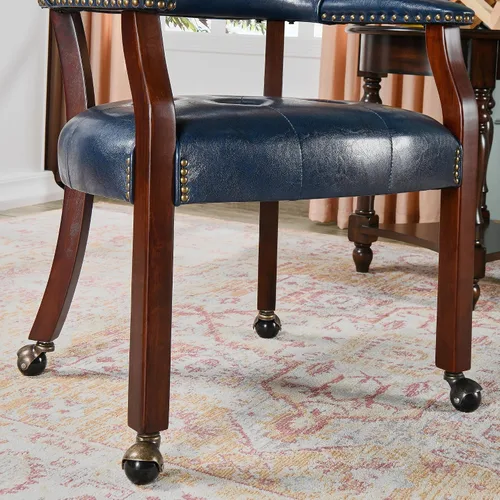 Miniatura 8 de Sillas de comedor con ruedas y brazo, sillas de capitán Caster Boss con patas de madera maciza, sillas de escritorio de oficina con botón tapizado
