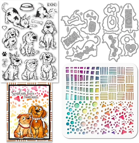 Miniatura 8 de GLOBLELAND Sellos transparentes de silicona para perros cómicos de corte de animales de metal, plantillas para manualidades de pintura de PET