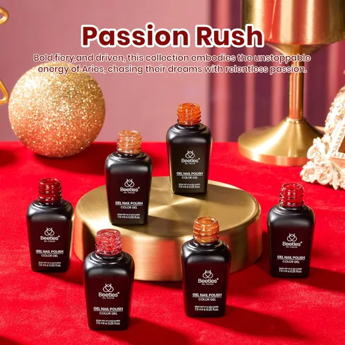 Miniatura 3 de Beetles - Esmalte en gel rojo con purpurina, colección Passion Rush, uñas navideñas con purpurina, rojo, naranja y dorado, para manicura 0-Passion