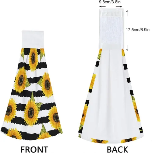 Miniatura 5 de Toallas vintage de girasol y mariposas para cocina, 2 piezas, toalla de cocina colgante floral de primavera acuarela, toallas de mano florales
