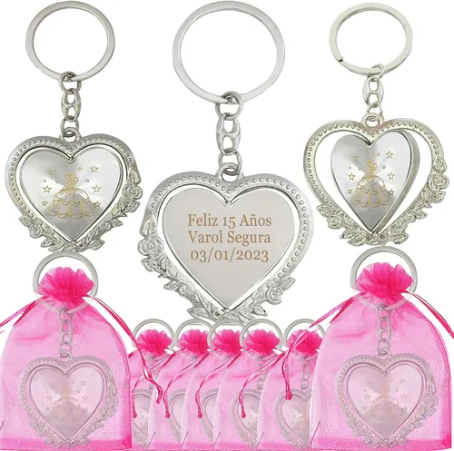Miniatura 10 de 12 llaveros personalizados Recuerdo para Quinceañera Mis XV, regalo de fiesta de 18 cumpleaños, invitado (negro)