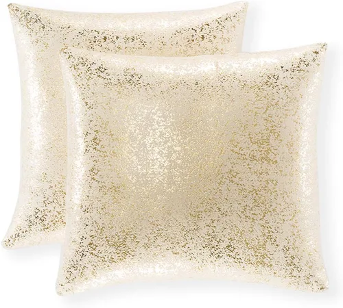 Miniatura 10 de Xinrjojo Juego de 2 almohadas brillantes en negro y dorado, almohadas suaves y brillantes decorativas, juego de fundas de almohada cuadradas negras