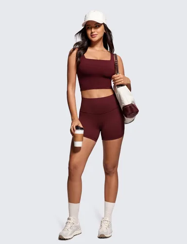 Miniatura 18 de CRZ YOGA Butterluxe Brasier deportivo de cuello cuadrado para mujer, estilo camiseta corta sin mangas, acolchado con soporte integrado para yoga