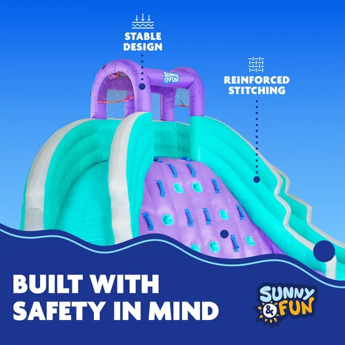 Miniatura 4 de SUNNY & FUN Ultra Climber - Parque inflable de tobogán acuático – Resistente para diversión al aire libre – Pared de escalada, dos toboganes y Morado