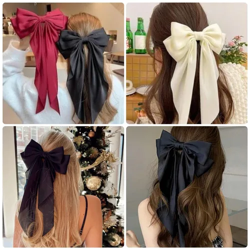 Miniatura 3 de Lazos para el cabello para mujeres - 3 piezas de grandes pinzas de cinta con borlas de cola larga, grandes pasadores de pelo para niñas
