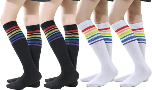 TOCONFFON Calcetines de tubo hasta la rodilla para niños, niñas y adolescentes, calcetines deportivos de algodón para la escuela de fútbol, uniforme