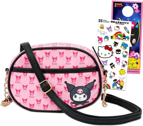 Sanrio Bolsa Kuromi para niñas de 10 a 12 años - Paquete con bolso cruzado Kuromi, calcomanías, más | Paquete de accesorios de viaje Sanrio