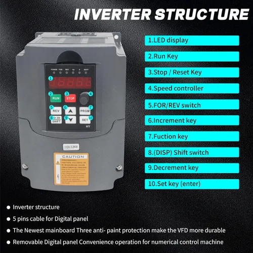 Miniatura 5 de RATTMMOTOR Kit de husillo y VFD, 2.2KW 220V Motor de husillo refrigerado por aire ER20 24000RPM+2.2KW 220V VFD Inversor monofásico a 3 Fase Variable
