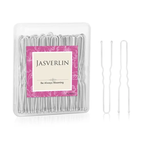 JASVERLIN Horquillas en forma de U plateadas, horquilla para moño, para mujer, larga y grande, blanco, para ballet, danza, boda, contenedor de 2.4