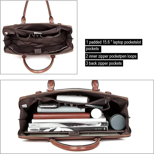 Miniatura 3 de CLUCI Maletín de cuero para mujer 15.6 pulgadas portátil de negocios vintage delgado bolso de hombro de las señoras