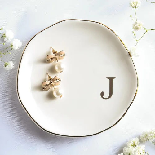 Miniatura 28 de Bandeja de Cerámica para Joyas, Plato para Anillos, Personalizada con Monograma S, Regalos de Compromiso y Boda, para Cumpleaños, Día de la Madre
