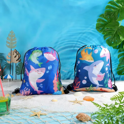 Miniatura 4 de Spiareal Paquete de 18 bolsas de regalo de fiesta de tiburón hawaiano para verano, piscina, tiburón, bolsas de dulces a granel para niños, regalos