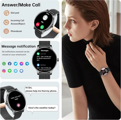 Miniatura 2 de Relojes inteligentes para hombres y mujeres (contestar/realizar llamadas), pantalla HD de 1.27" con rastreador de actividad física, monitor de ritmo
