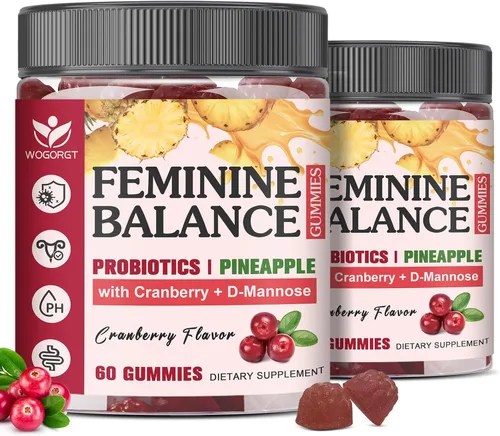 Miniatura 8 de Gomitas de equilibrio femenino para mujer, salud vaginal, apoyo al equilibrio del pH, gomitas probióticas de piña para mujeres con extracto