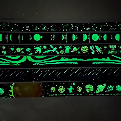Miniatura 3 de YUBBAEX Juego de cinta adhesiva luminosa de galaxia Washi que brilla en la oscuridad, decoración para artes, manualidades, suministros de diario