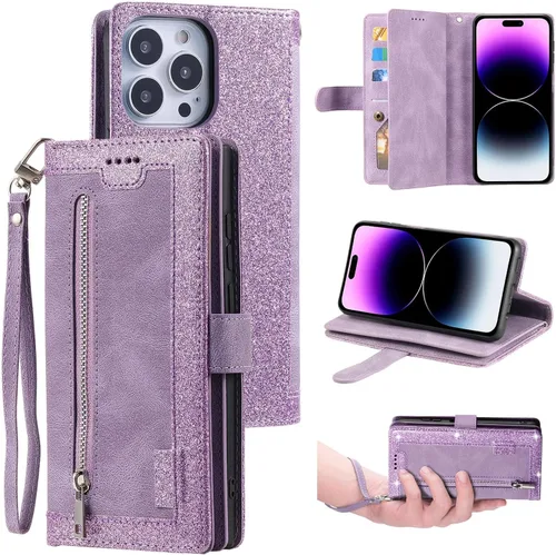 Miniatura 22 de UEEBAI Funda tipo cartera para iPhone 12 Mini de 5.4 pulgadas, retro 9 ranuras para tarjetero, bolsillo con cremallera, cierre magnético, función