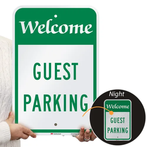 Miniatura 2 de SmartSign Letrero de metal con texto en inglés "Welcome - Guest Parking" de 18 x 12 pulgadas, aluminio de 63 mil, material reflectante laminado
