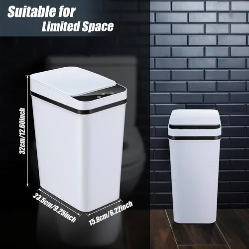 Miniatura 2 de Maxcheck 3 cubos de basura automáticos para baño con tapa, 3 galones, sensor de movimiento sin contacto, pequeño, delgado, cubo de basura