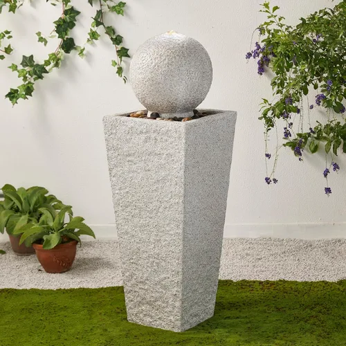 Miniatura 9 de Glitzhome Fuente de agua de cerámica para exteriores con luz LED, fuentes de agua con pedestal de alcachofa extragrande con bomba sumergible, fuente