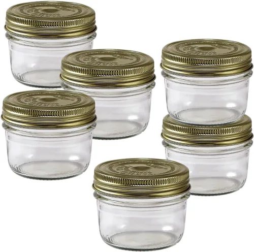 Le Parfait Familia Wiss - Tarros de vidrio de boca ancha de 7 onzas (6.8 fl oz), paquete de 6 unidades, fabricados en Francia, tapa hermética de 2