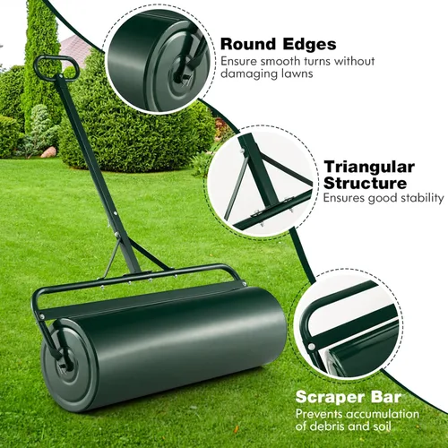 Miniatura 6 de Goplus Rodillo de césped de empuje/remolque, 17 galones/63L relleno de agua/arena con mango de agarre desmontable, 12 x 36 pulgadas, verde