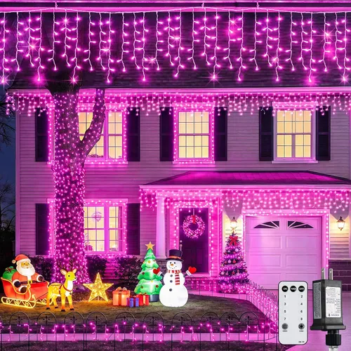 Miniatura 16 de JMEXSUSS 400 luces LED de Navidad de carámbano de 38.8 pies con control remoto, tira de luces multicolor para exteriores enchufables, 8 modos