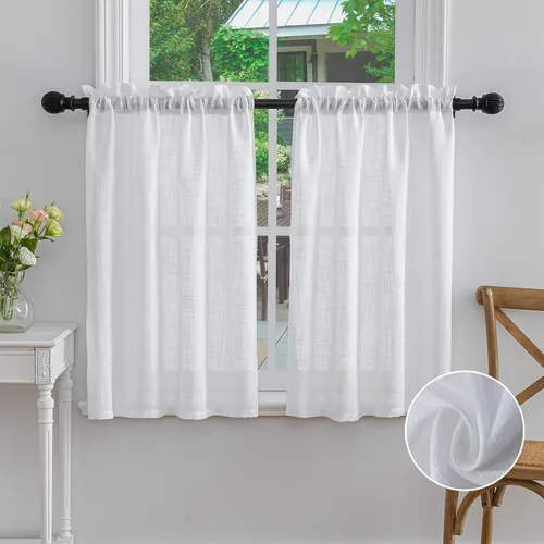 Miniatura 9 de Beda Home - Paneles de cortina texturizados de lino para cocina, sala de estar; paneles cortos rústicos filtrantes de luz para ventanas pequeñas