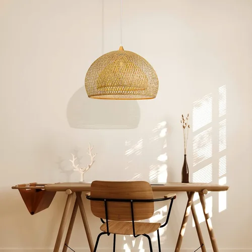 Miniatura 5 de Arturesthome Lámpara colgante de bambú de tejido de 23.6 pulgadas para isla de cocina, candelabro de mimbre, lámpara de techo colgante tejida a mano