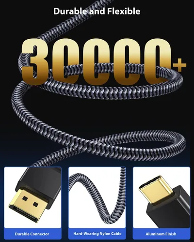 Miniatura 4 de Maxonar Certificado VESA USB C a DisplayPort 1.4, 8K 60Hz Thunderbolt 4/3/USB4 a DP Cable 6.6 pies/2M (4K 60Hz 144Hz 120Hz 2K 240Hz) 32.4Gbps HBR3