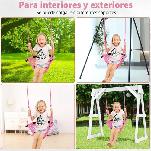 Miniatura 3 de Hi-Na columpio de árbol para niños, asiento de columpio de cuerda ajustable para niños pequeños con ganchos y correas, capacidad de 199.58 kg