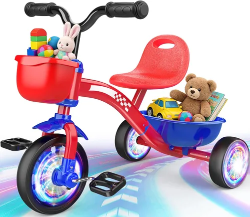 Miniatura 8 de Triciclo para niños pequeños de 1-3, 3-5 años, bicicleta de equilibrio de unicornio para bebés con ruedas de iluminación coloridas y canasta grande