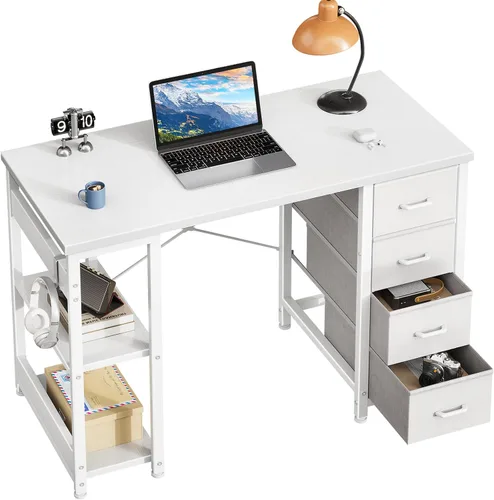 Miniatura 10 de Casaottima Escritorio pequeño de 40 pulgadas para computadora con 4 cajones de tela, moderno escritorio de PC para espacios pequeños, escritorio
