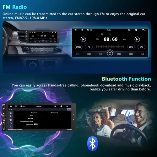 Miniatura 3 de Radio estéreo de coche de 6.9 pulgadas con pantalla táctil de un solo DIN, radio inalámbrica Apple Carplay y Android Auto, enlace de espejo, FM, EQ