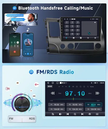 Miniatura 7 de Estéreo de coche 2G+32G para Honda Civic 2006 2007 2008 2009 2010 2011 con Carplay inalámbrico Android Auto, radio de coche Android de pantalla